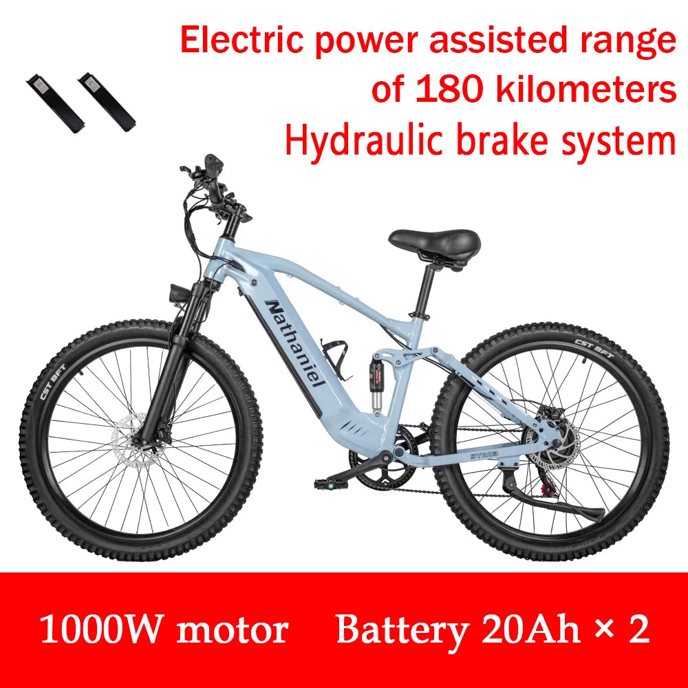 Nathaniel E-Bike,1000W Brushless Motor,27.5' Adult E-Mountain Bike,45Ah Large Capacity Batteries,7 Speed,45KM/H,Outdoor Trip Bik