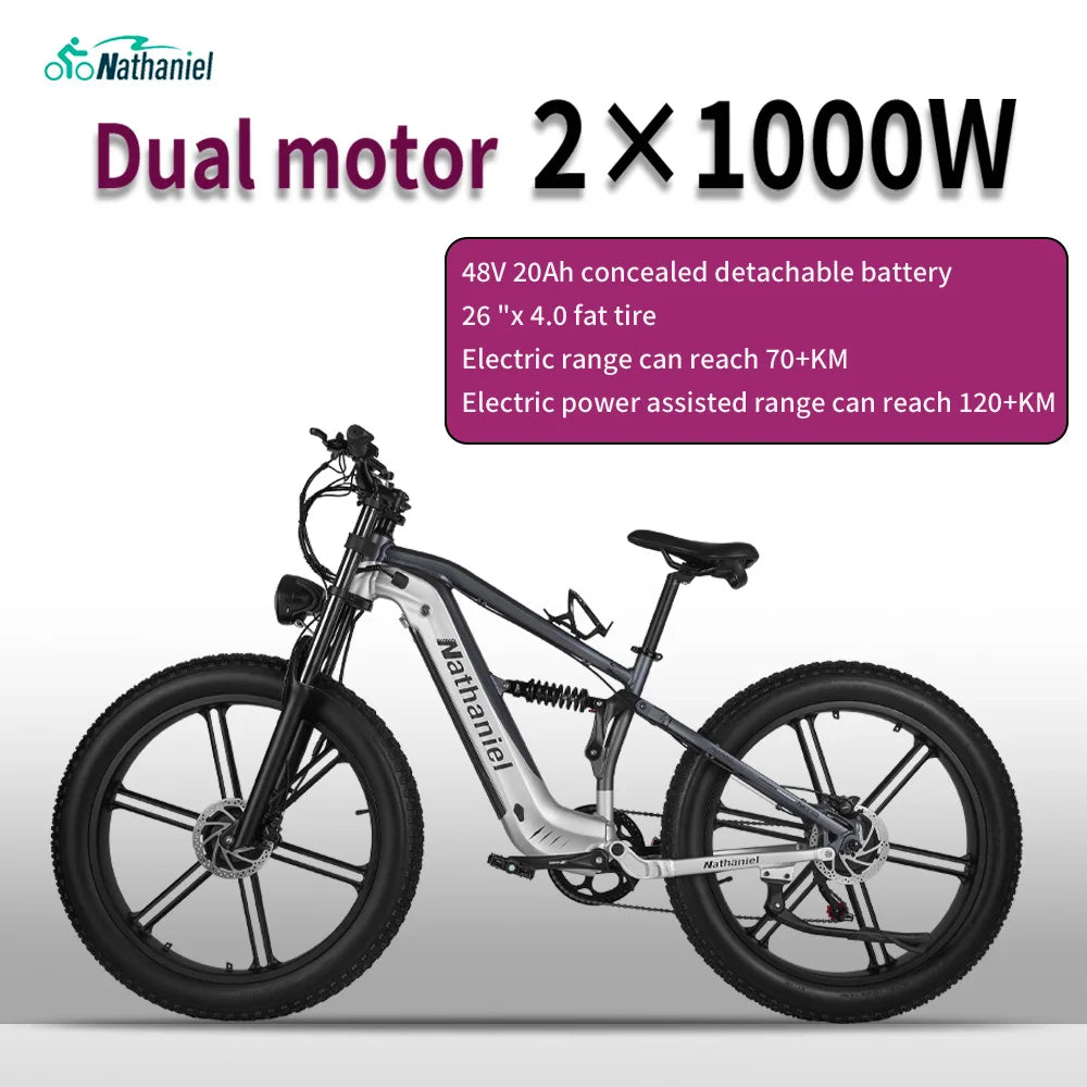 Nathaniel SYR09 E-Bike 2000W Dual Drive 26x4.0 Fat Tire 48V20AH Battery E-Mountain Bike Outdoor Sports All-Terrain Electric Bike