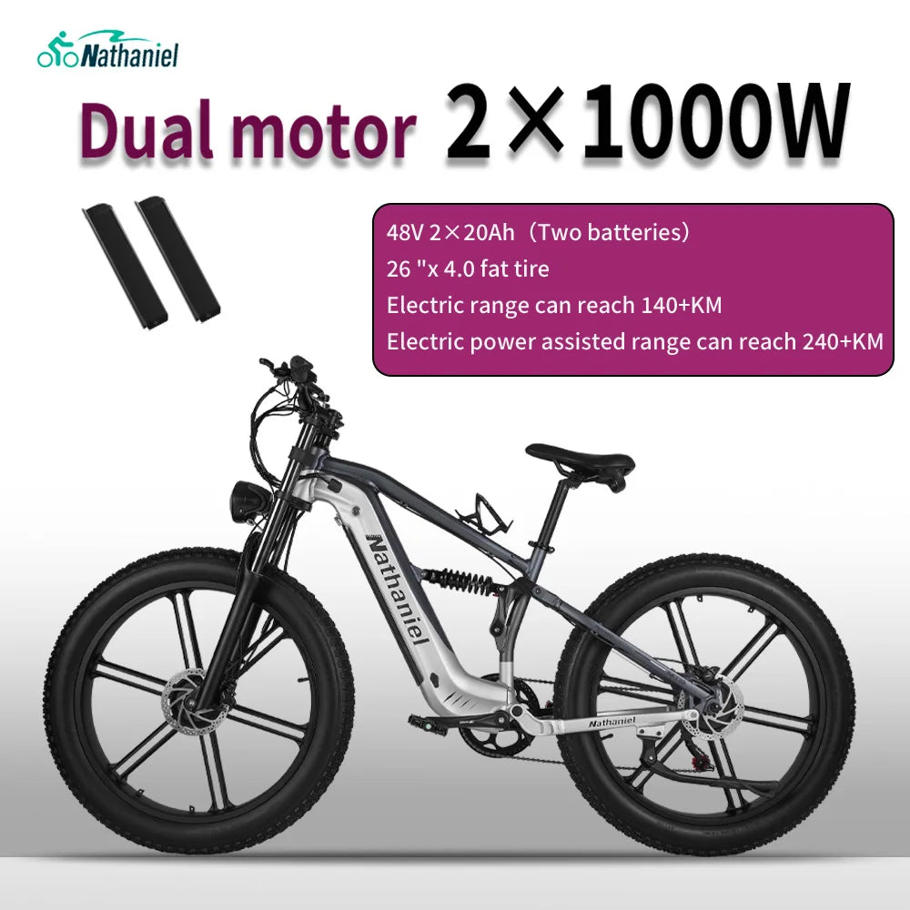 Nathaniel SYR09 E-Bike 2000W Dual Drive 26x4.0 Fat Tire 48V20AH Battery E-Mountain Bike Outdoor Sports All-Terrain Electric Bike