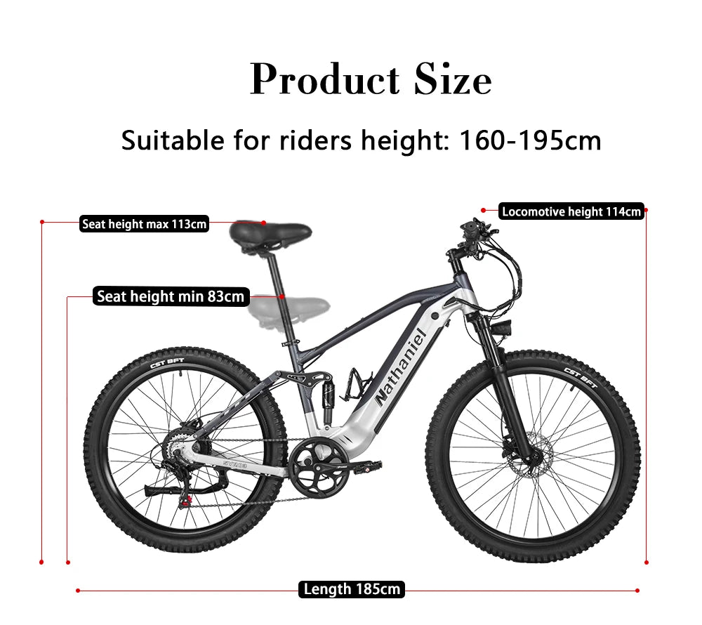 Nathaniel E-Bike,1000W Brushless Motor,27.5' Adult E-Mountain Bike,45Ah Large Capacity Batteries,7 Speed,45KM/H,Outdoor Trip Bik