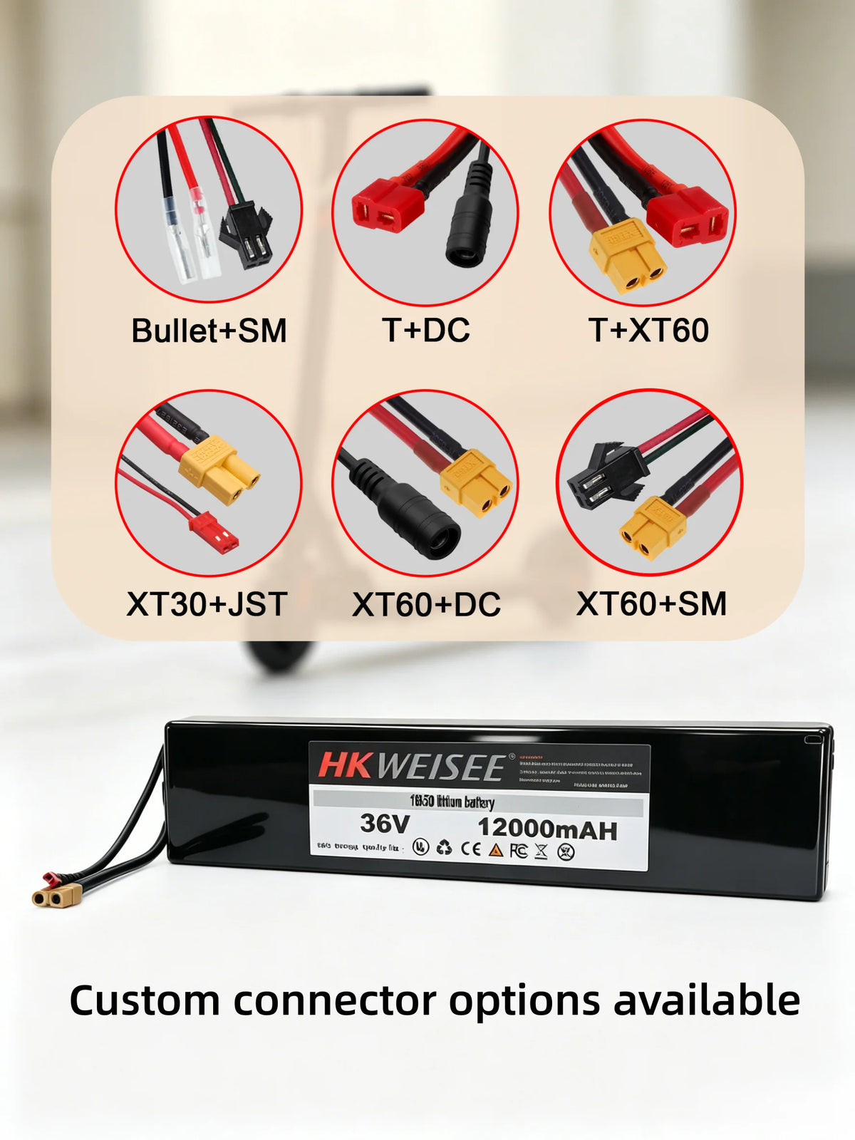 36V E-Scooter Battery Pack 12Ah Rechargeable Lithium‑ion High Capacity for Electric Kick Scooter with BMS for 250W-500W Motorsin
