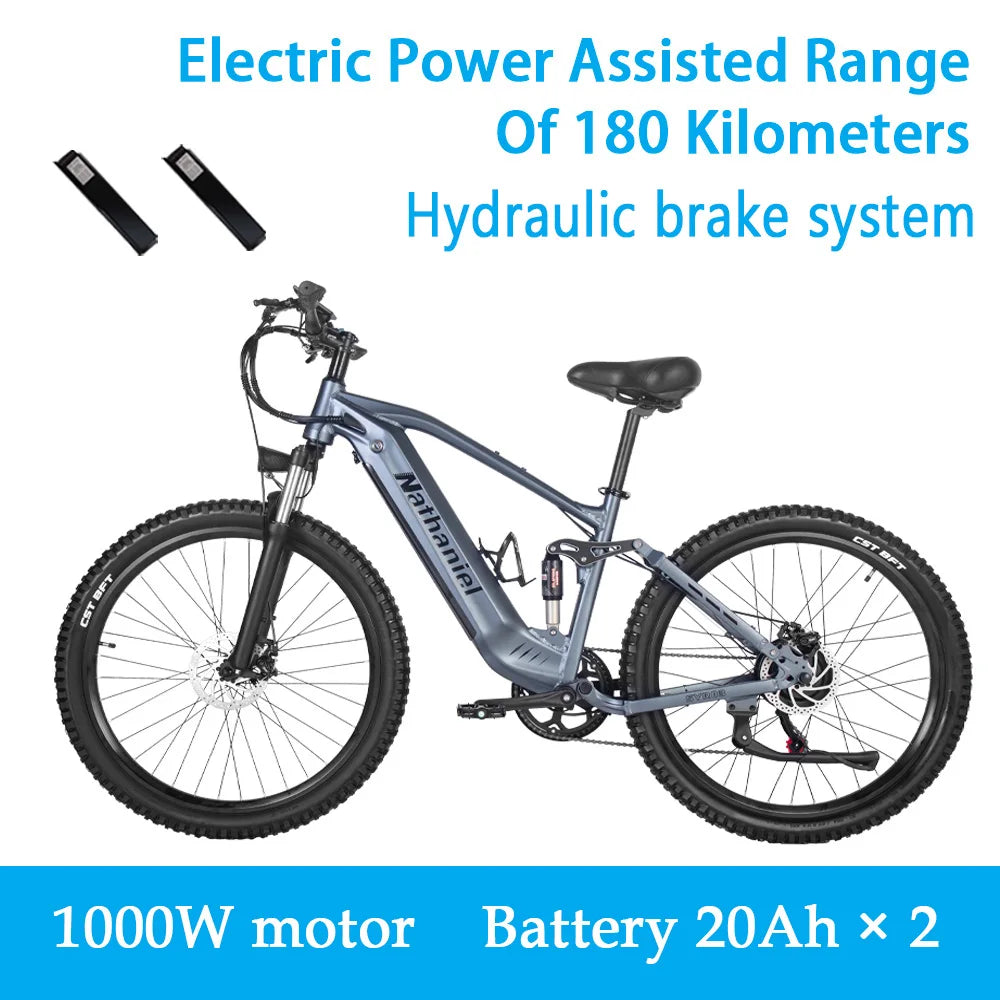 Nathaniel E-Bike,1000W Brushless Motor,27.5' Adult E-Mountain Bike,45Ah Large Capacity Batteries,7 Speed,45KM/H,Outdoor Trip Bik