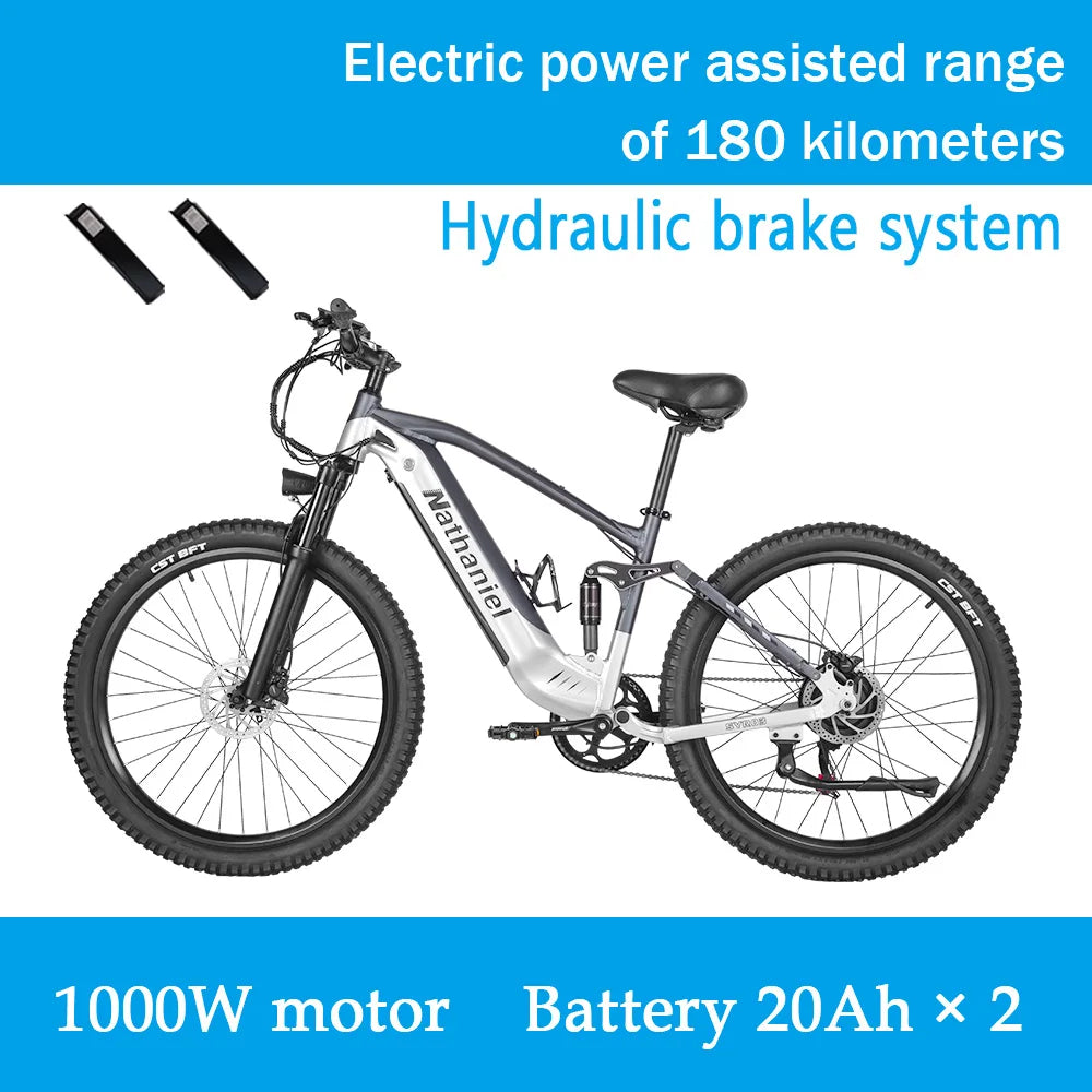Nathaniel E-Bike,1000W Brushless Motor,27.5' Adult E-Mountain Bike,45Ah Large Capacity Batteries,7 Speed,45KM/H,Outdoor Trip Bik