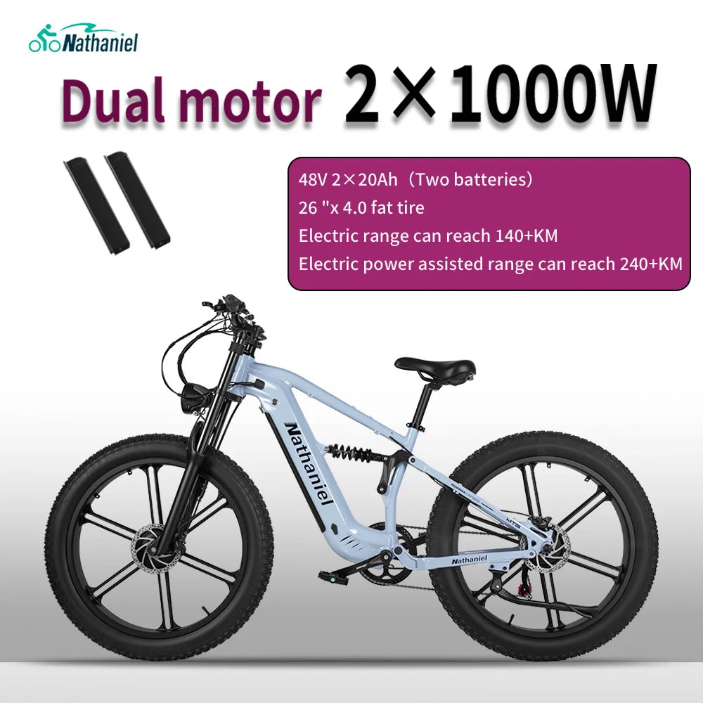Nathaniel SYR09 E-Bike 2000W Dual Drive 26x4.0 Fat Tire 48V20AH Battery E-Mountain Bike Outdoor Sports All-Terrain Electric Bike