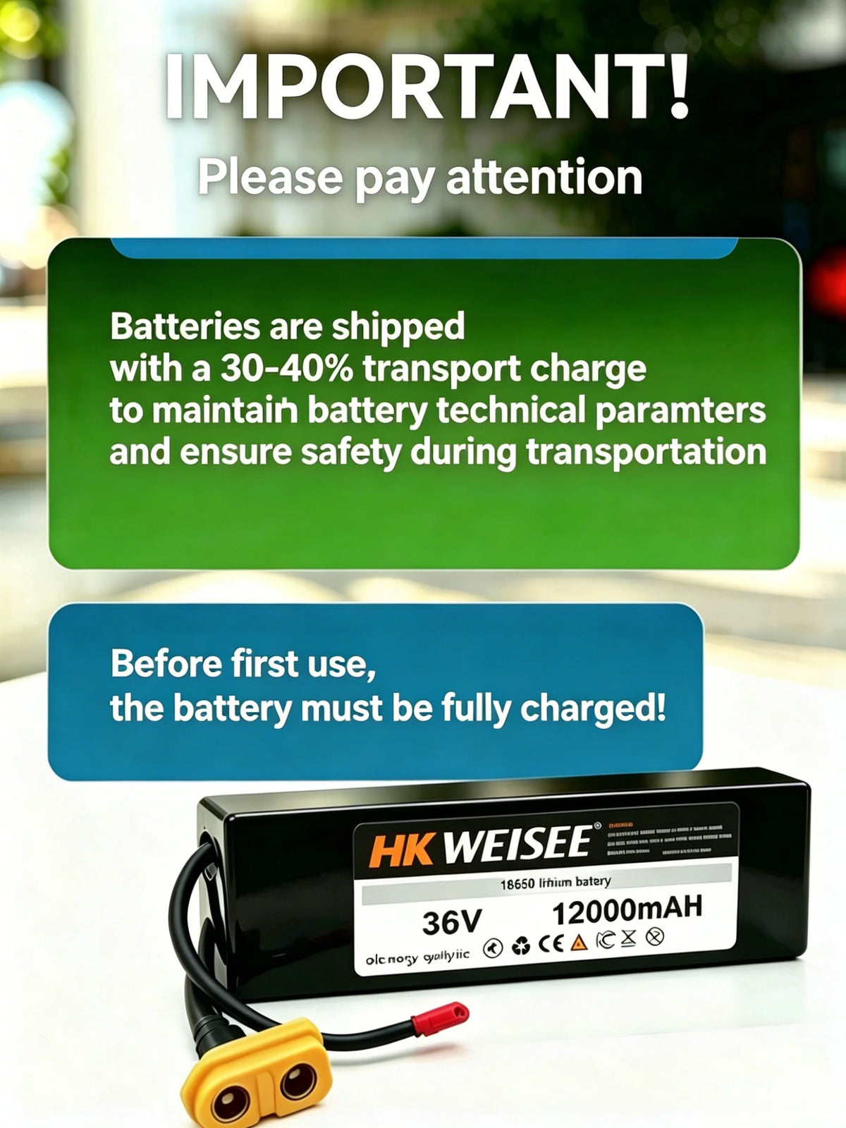 36V E-Scooter Battery Pack 12Ah Rechargeable Lithium‑ion High Capacity for Electric Kick Scooter with BMS for 250W-500W Motorsin