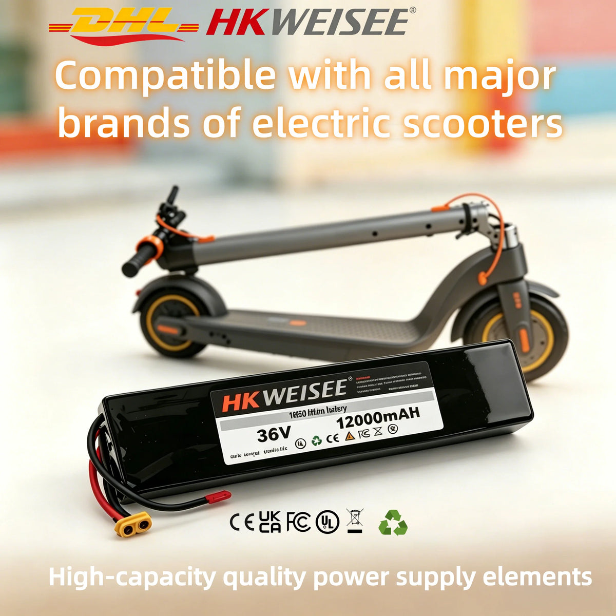 36V E-Scooter Battery Pack 12Ah Rechargeable Lithium‑ion High Capacity for Electric Kick Scooter with BMS for 250W-500W Motorsin