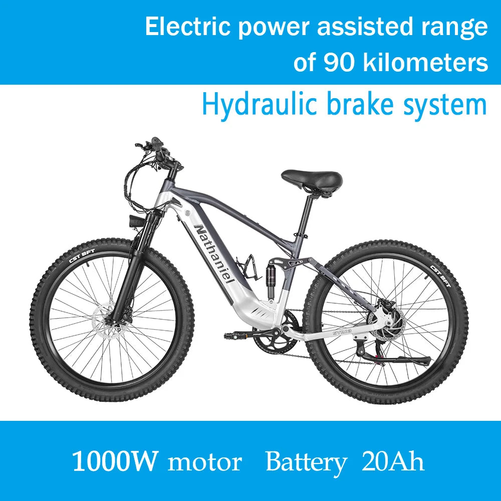 Nathaniel E-Bike,1000W Brushless Motor,27.5' Adult E-Mountain Bike,45Ah Large Capacity Batteries,7 Speed,45KM/H,Outdoor Trip Bik