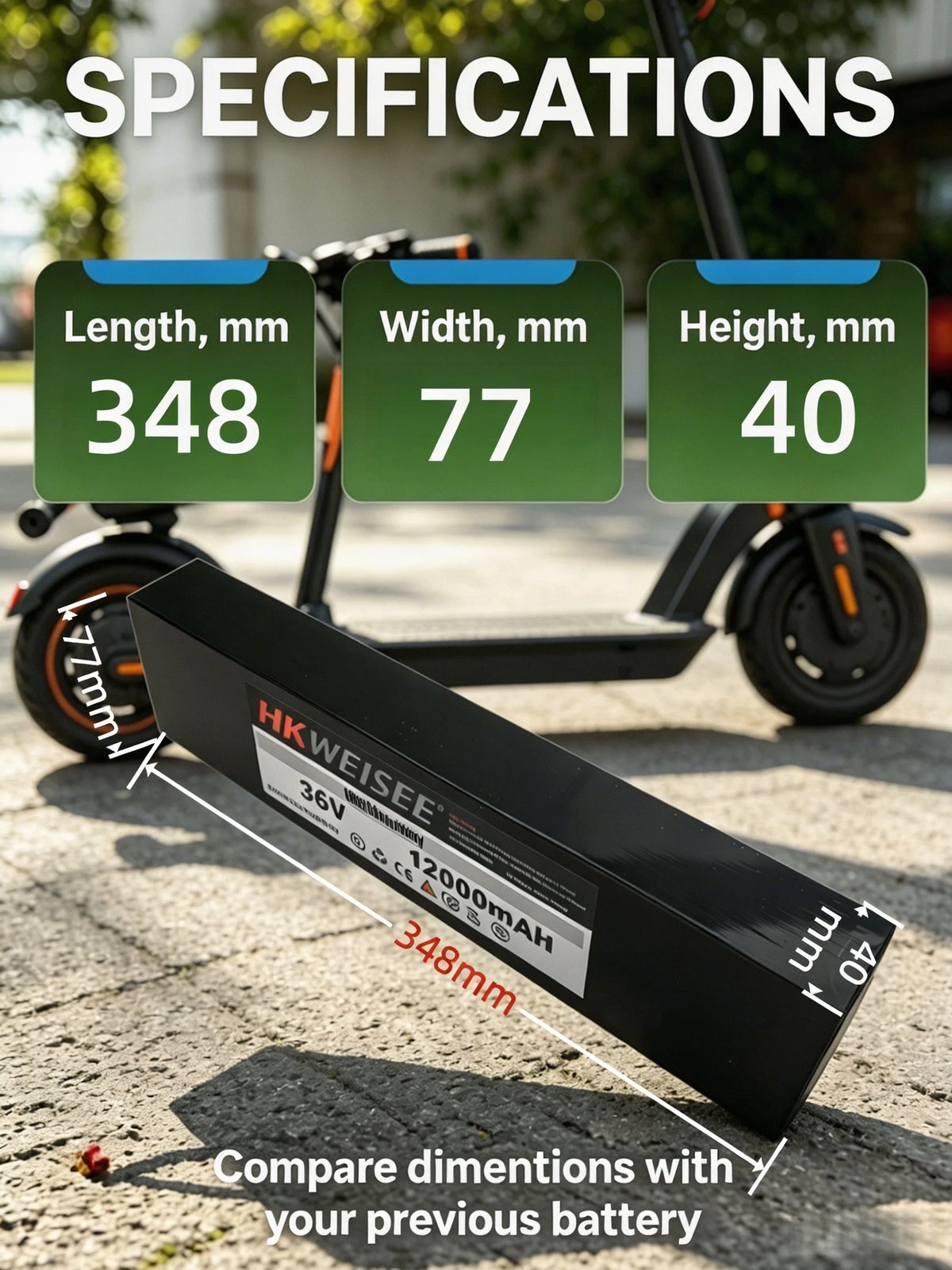 36V E-Scooter Battery Pack 12Ah Rechargeable Lithium‑ion High Capacity for Electric Kick Scooter with BMS for 250W-500W Motorsin