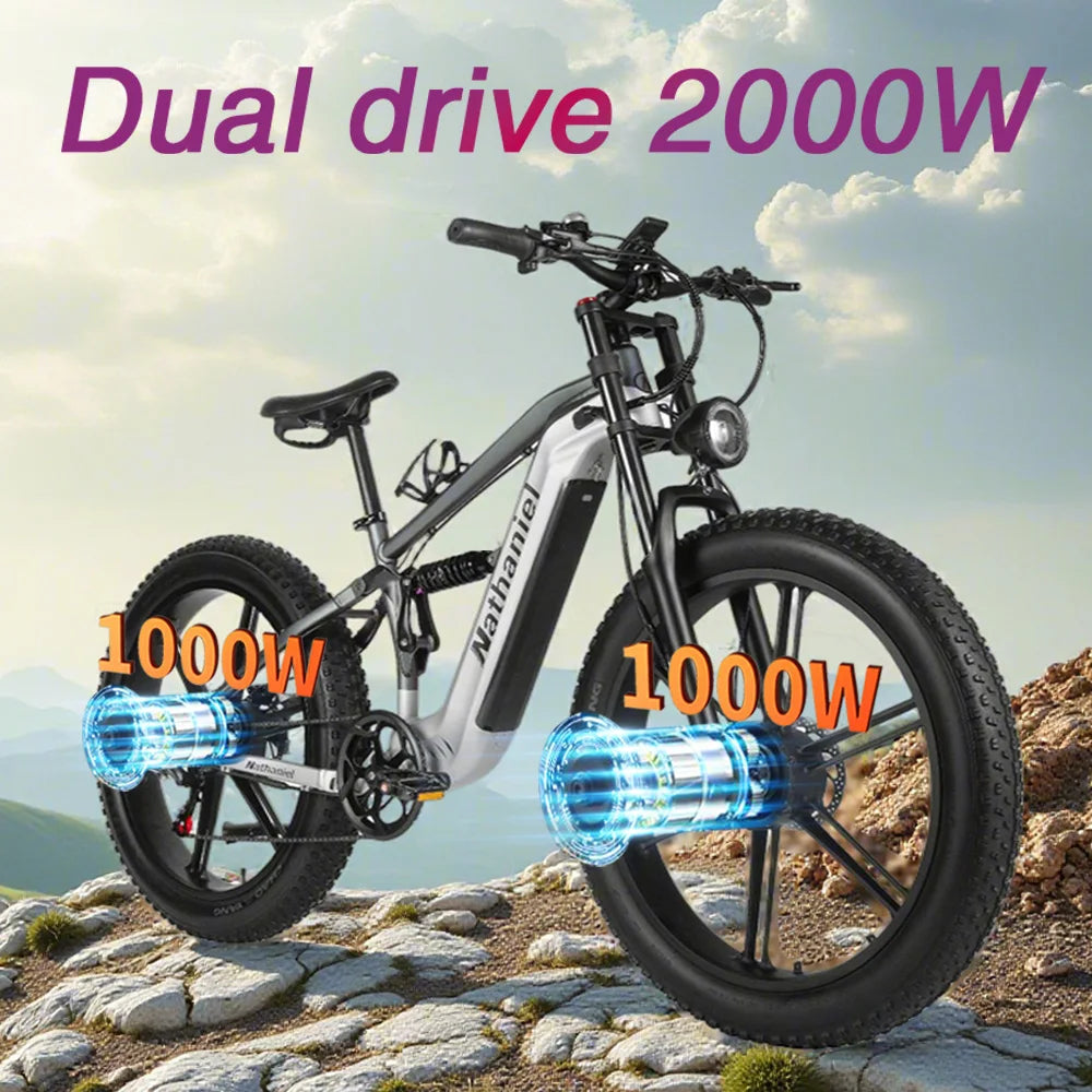 Nathaniel 2000W E-Bike SYR09 Dual Drive 26x4.0 Fat Tire 48V20AH Battery E-Mountain Bike Outdoor Sports All-Terrain Electric Bike
