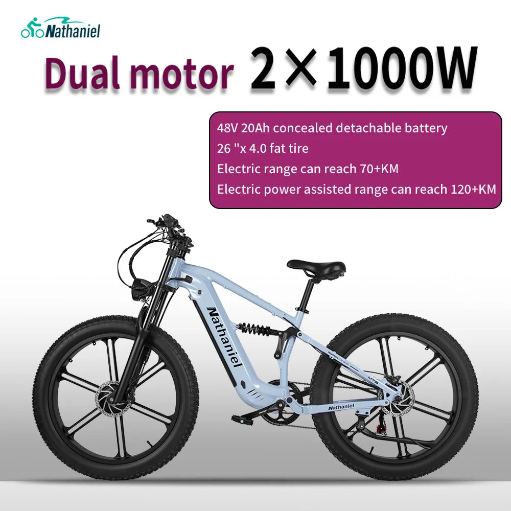 Nathaniel SYR09 E-Bike 2000W Dual Drive 26x4.0 Fat Tire 48V20AH Battery E-Mountain Bike Outdoor Sports All-Terrain Electric Bike