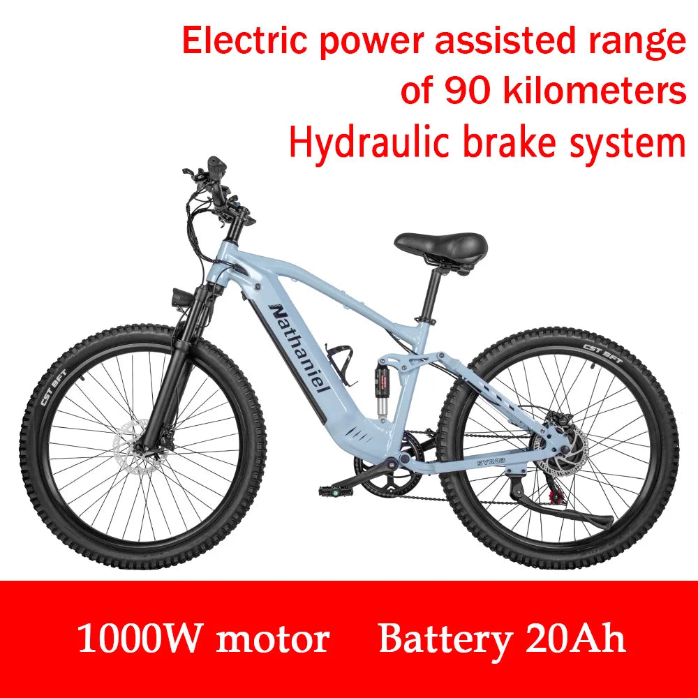 Nathaniel E-Bike,1000W Brushless Motor,27.5' Adult E-Mountain Bike,45Ah Large Capacity Batteries,7 Speed,45KM/H,Outdoor Trip Bik